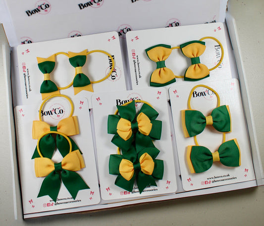 School Bow Bundle Saver - 10 Pack - Green and Yellow - Elastic