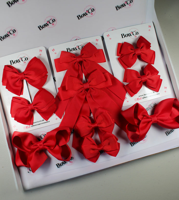 School Bow Bundle Saver - 10 Pack - Red - Elastic