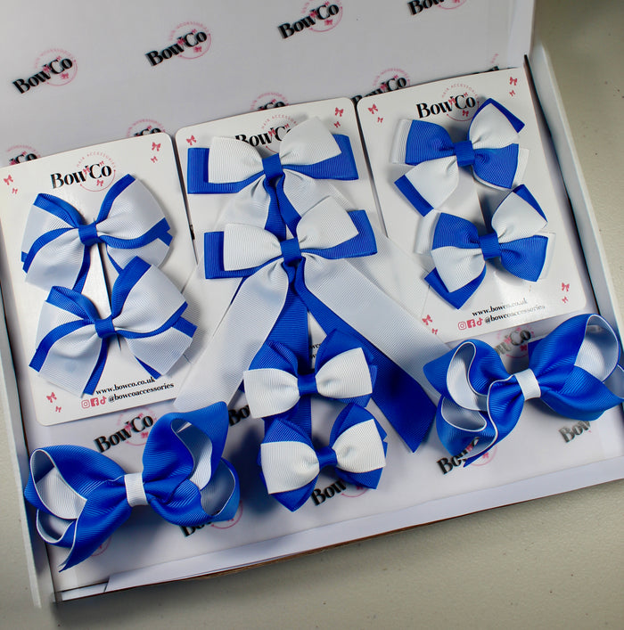 School Bow Bundle Saver - 10 Pack - Royal Blue and White - Clip