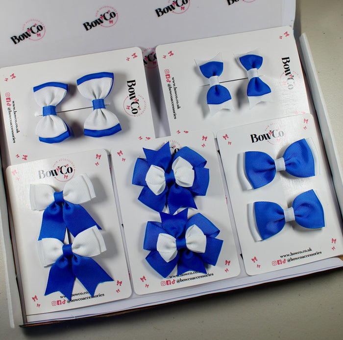 School Bow Bundle Saver - 10 Pack - Royal Blue and White - Clip