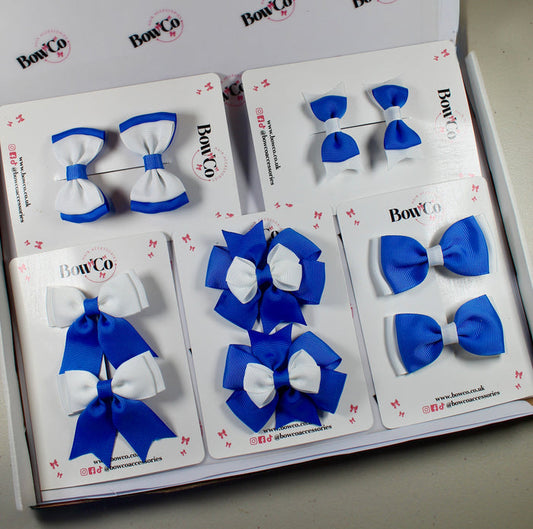School Bow Bundle Saver - 10 Pack - Royal Blue and White - Clip