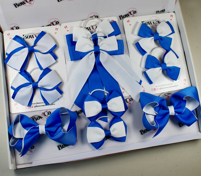 School Bow Bundle Saver - 10 Pack - Royal Blue and White - Elastic