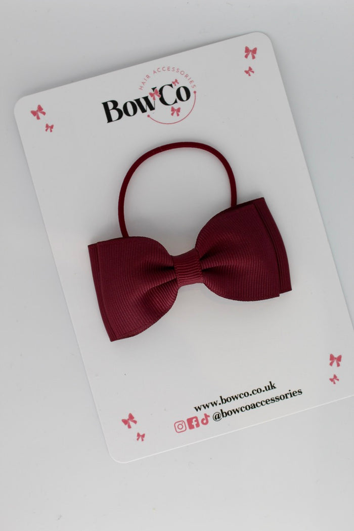 School Bow Burgundy - Double Lapel Bow - Elastic
