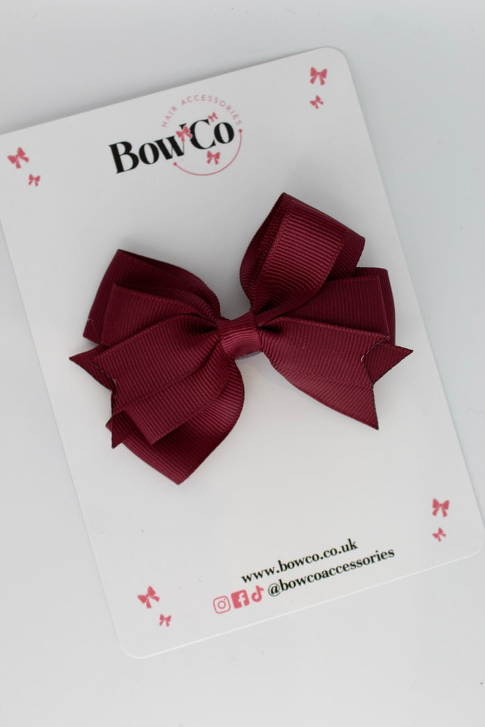 School Bow Burgundy - Double Tail Bow - Clip