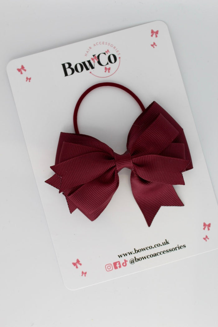 School Bow Burgundy - Double Tail Bow - Elastic