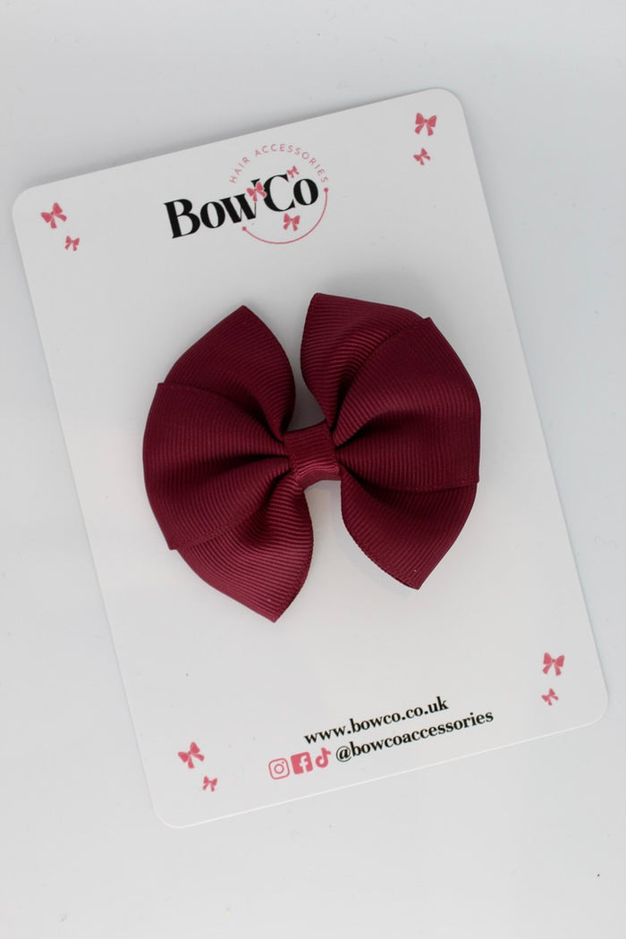 School Bow Burgundy - Round Tuxedo Bow - Clip