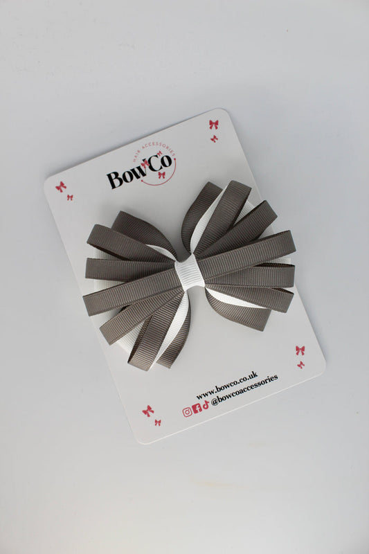 School Bow Metal Grey and White - Spiral Bow - Clip
