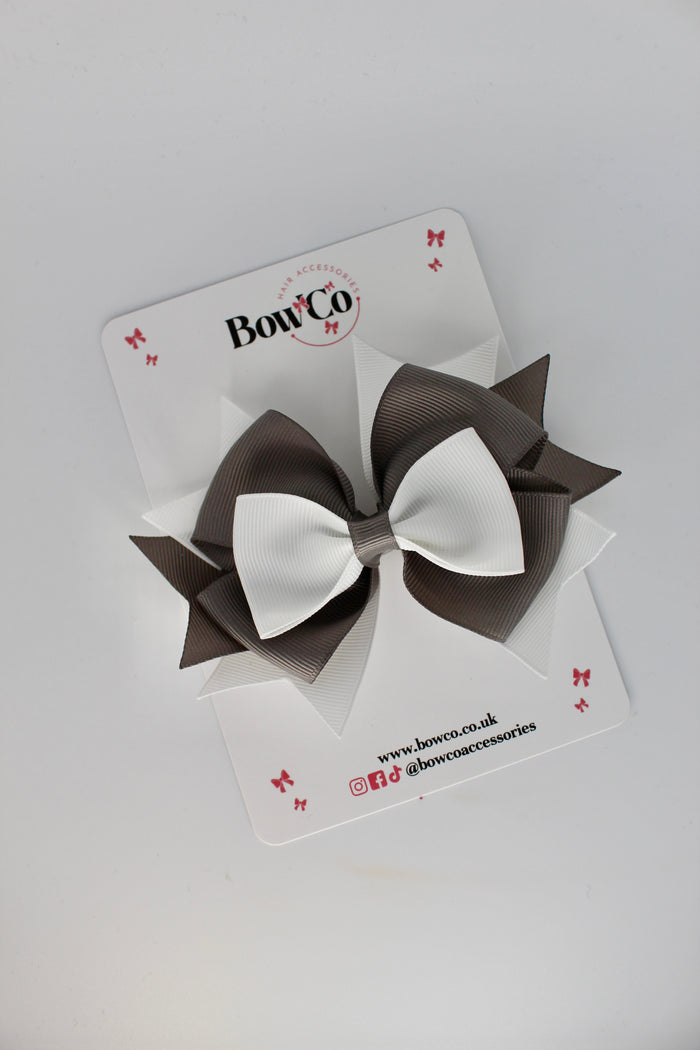 School Bow Metal Grey and White Layer Bow - Clip