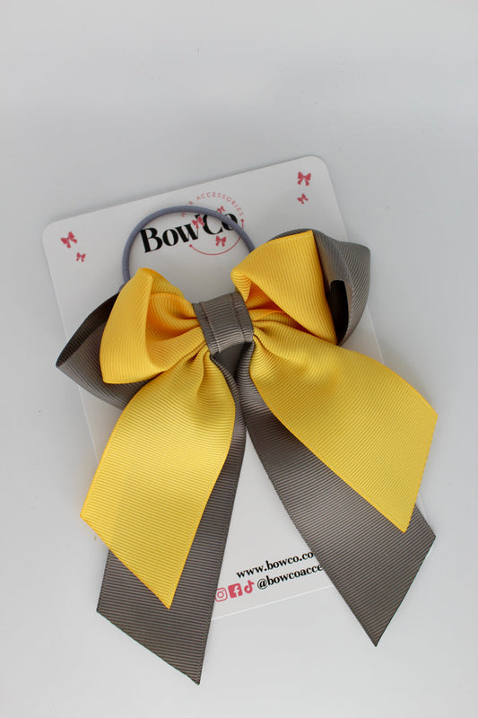School Bow Metal Grey and Yellow Gold - Loop Tail Bow - Elastic