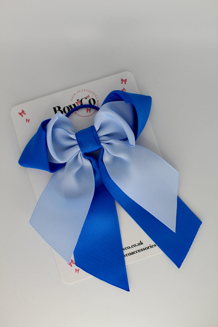 School Bow Royal Blue and Bluebell - Loop Tail Bow - Elastic