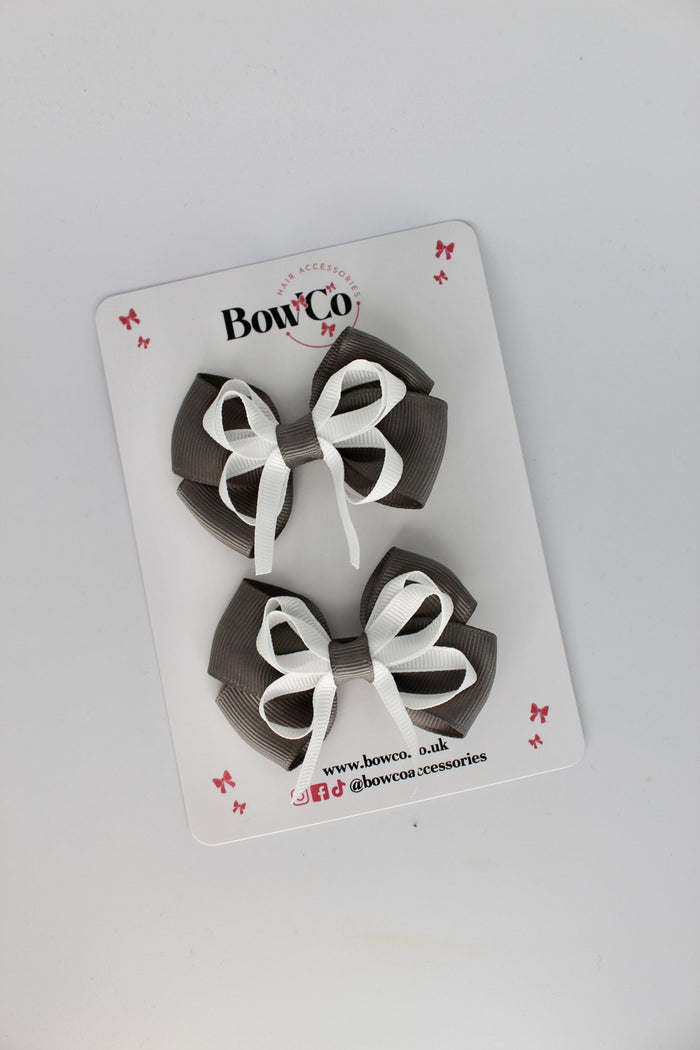 School Bows Metal Grey and White - Double Bow Set - Clip