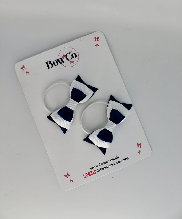 School Bows Navy Blue and White - Butterfly Bow Set - Elastic
