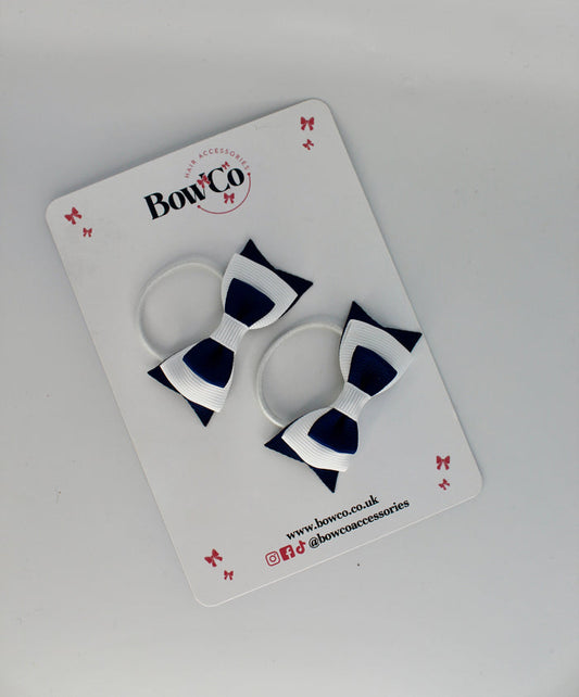 School Bows Navy Blue and White - Butterfly Bow Set - Elastic