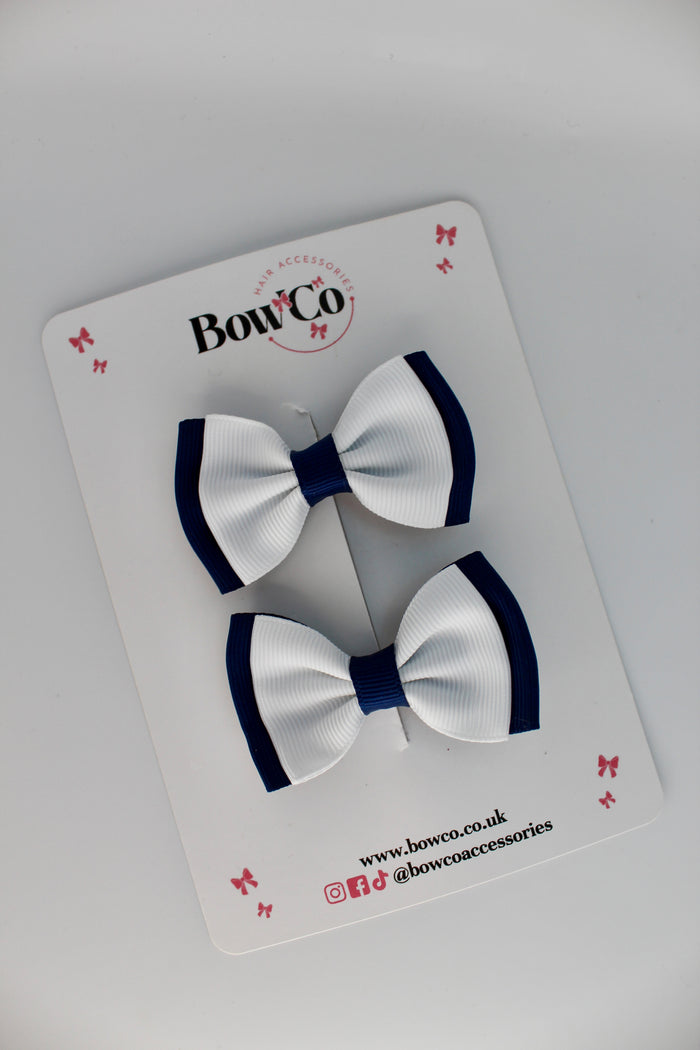 School Bows Navy Blue and White - Double Bow Set - Clip