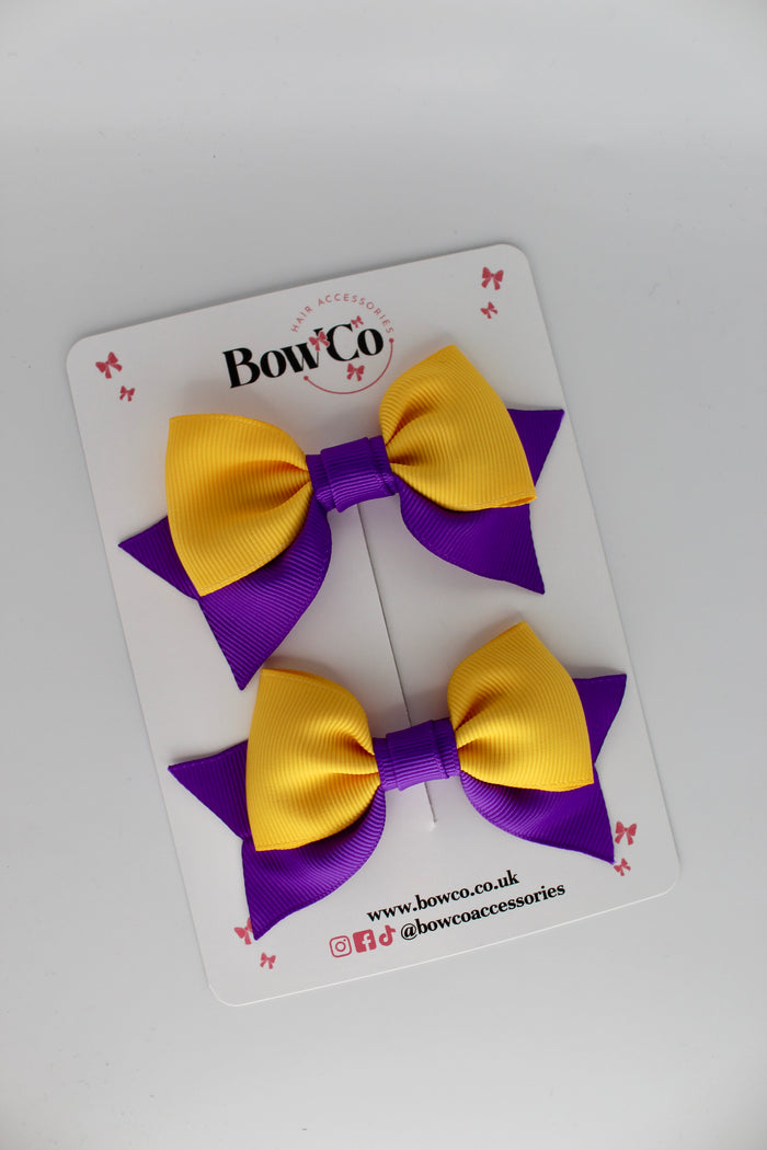 School Bows Purple and Yellow Gold - Bow Tail Set - Clip