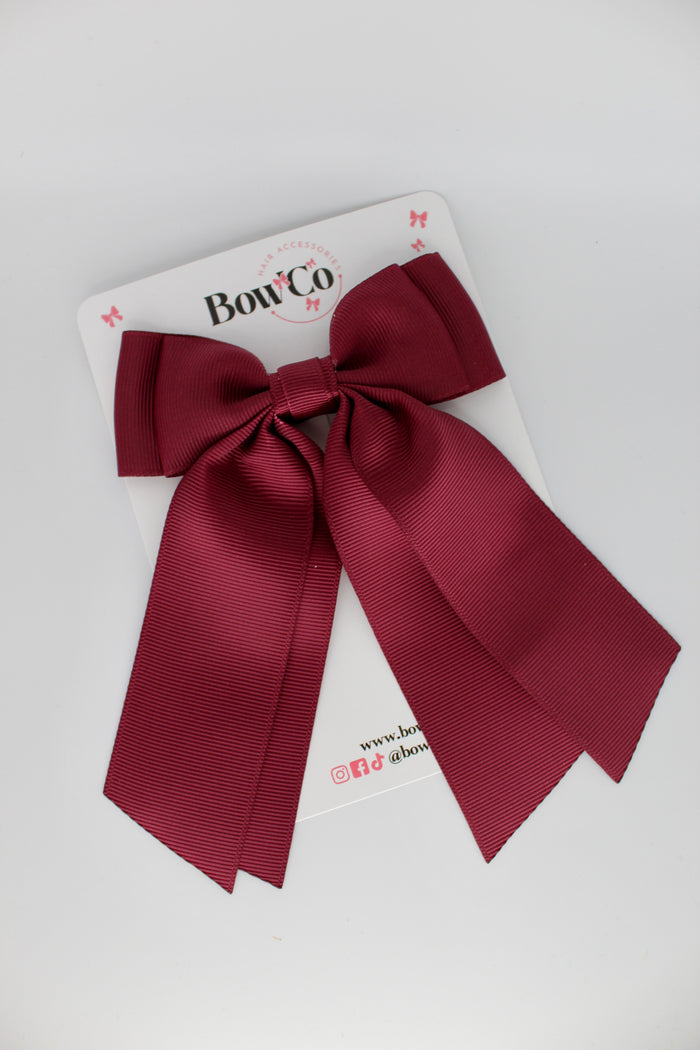 School Burgundy Bow - Double Layer Tail Bow - Clip