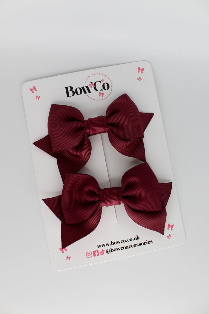 School Burgundy Bows - Bow Tail Set - Clip