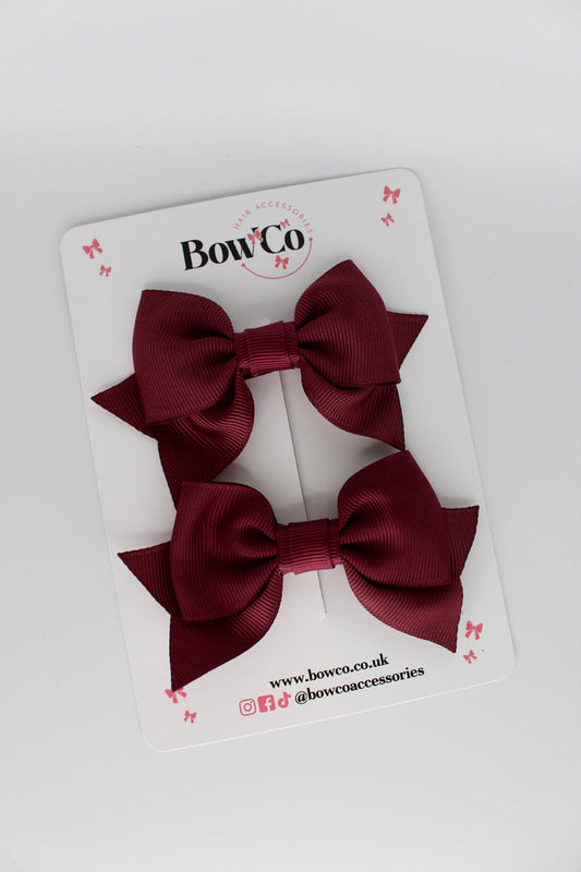 School Burgundy Bows - Bow Tail Set - Clip