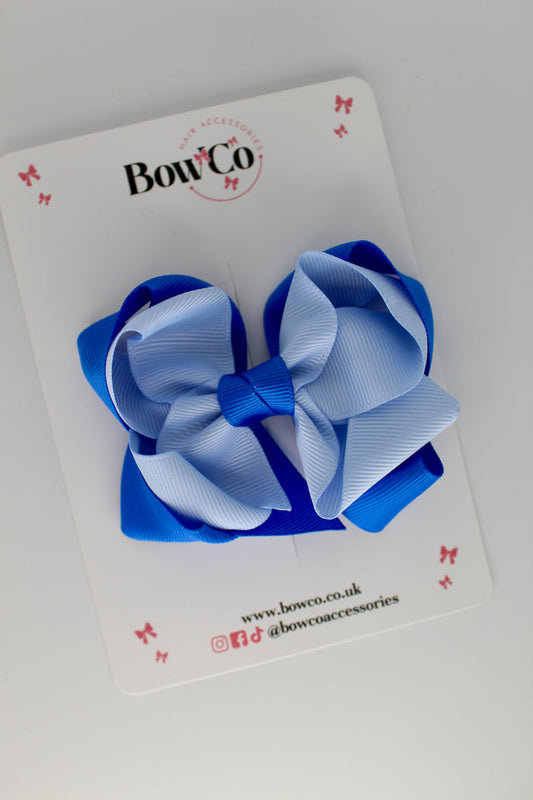 School Royal Blue and Bluebell Double Loop Bow - Clip