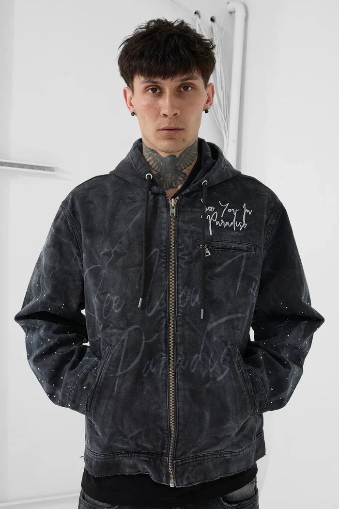 SEE YOU IN PARADISE HOODED JEANS JACKET - 91670 - VINTAGE BLACK