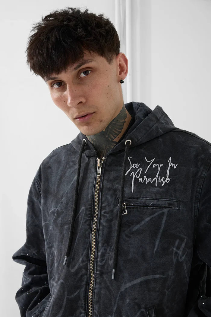 SEE YOU IN PARADISE HOODED JEANS JACKET - 91670 - VINTAGE BLACK