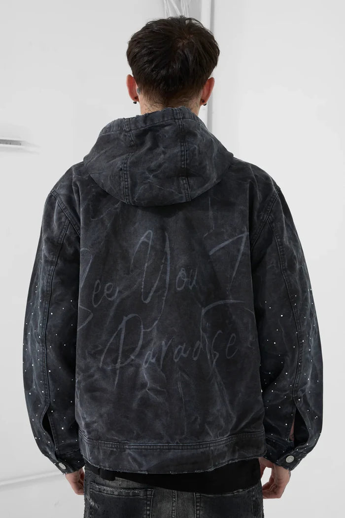 SEE YOU IN PARADISE HOODED JEANS JACKET - 91670 - VINTAGE BLACK
