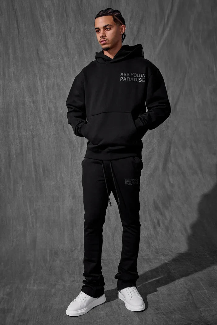 SEE YOU IN PARADISE HOODIE &STACKED FLEECE SET - 9111SET - BLACK