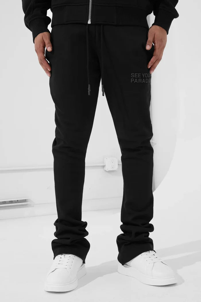 SEE YOU IN PARADISE HOODIE &STACKED FLEECE SET - 9111SET - BLACK