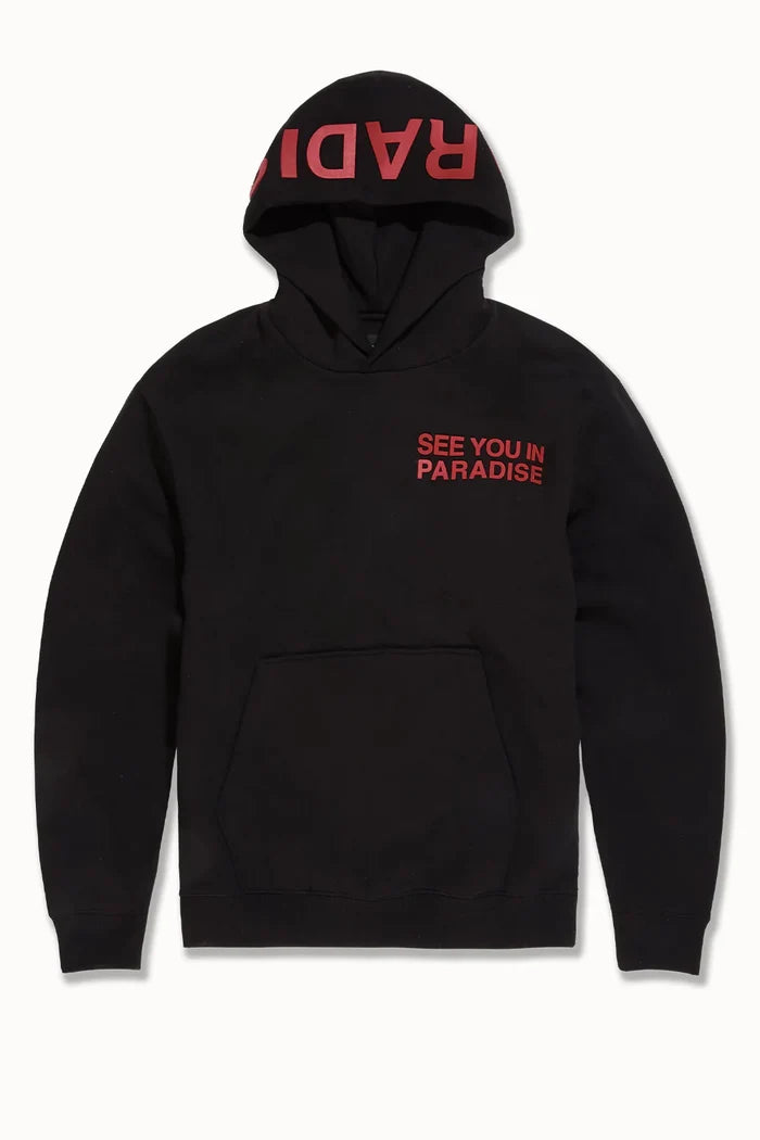 SEE YOU IN PARADISE HOODIE &STACKED FLEECE SET - 9111SET - BLACK/RED