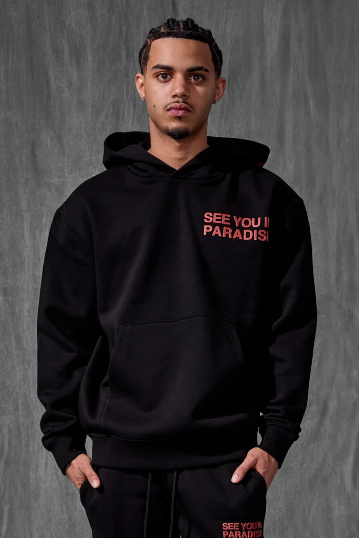 SEE YOU IN PARADISE HOODIE &STACKED FLEECE SET - 9111SET - BLACK/RED