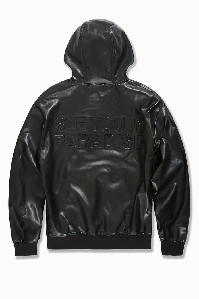 SEE YOU IN PARADISE VEGAN LEATHER HOODIE - 8560H - BLACK