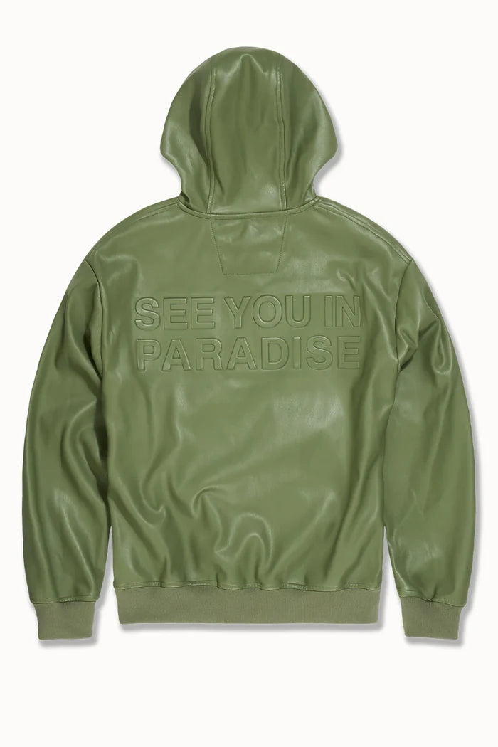 SEE YOU IN PARADISE VEGAN LEATHER HOODIE - 8560H - SAGE