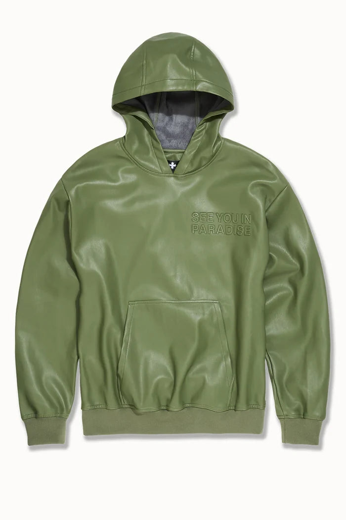 SEE YOU IN PARADISE VEGAN LEATHER HOODIE - 8560H - SAGE