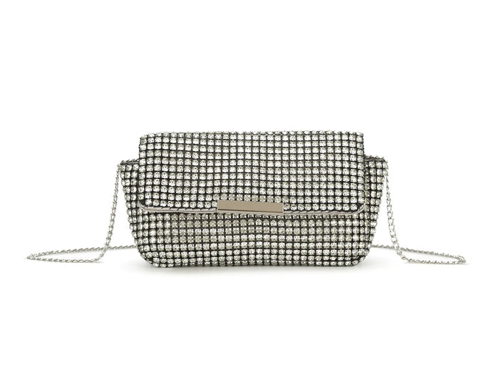 Silver Diamante Mini Clutch Bag