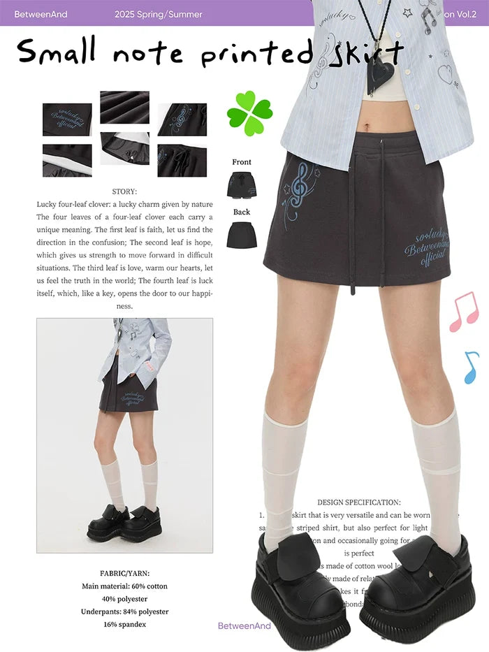 Small note printed skirt