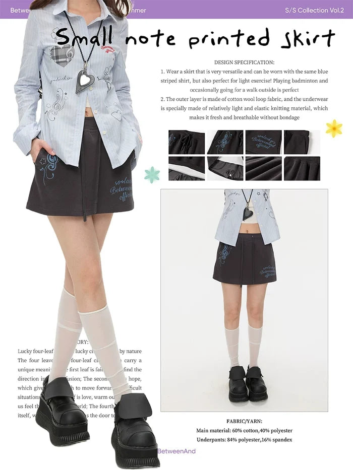 Small note printed skirt