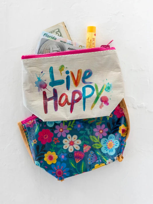 Small Recycled Zipper Pouch - Live Happy-view 1