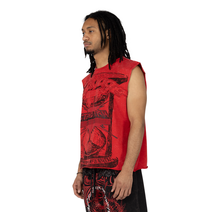SMOKE RISE  GRAPHIC MUSCLE TANK TOP - KT25253 - RED