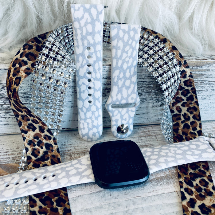 Snow Leopard Print Silicone Band For Fitbit Versa 1/2