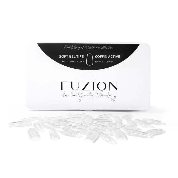Soft Gel Tips | Coffin Active Clear - 600pk | Fuzion Gel
