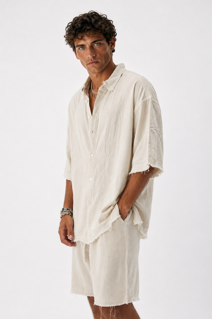 Soft Linen Bermuda Shorts - Melange Stone