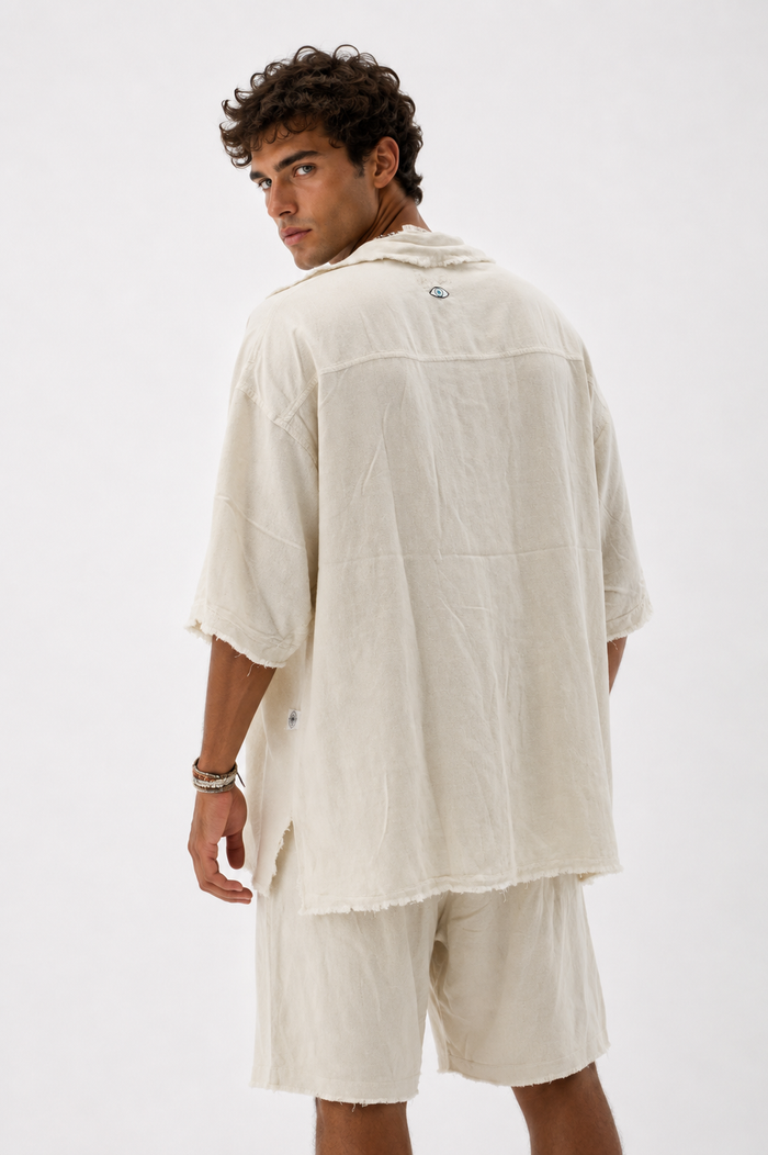 Soft Linen Bermuda Shorts - Melange Stone