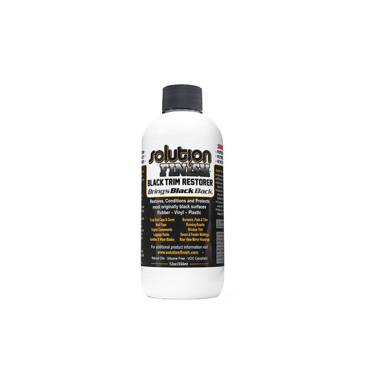 Solution Finish Black Trim Restorer bottle on a white background.