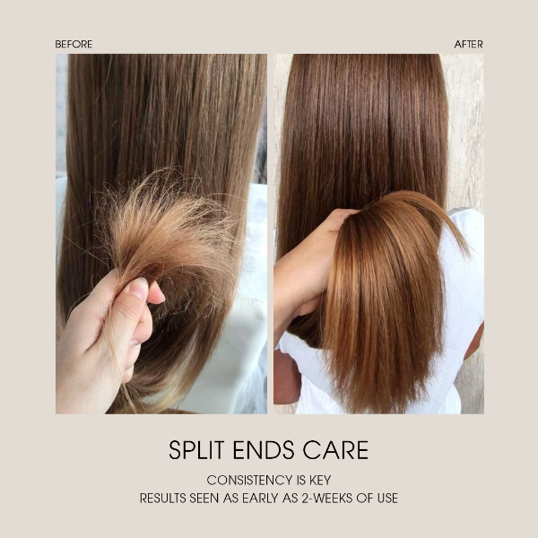 Before and after using Jadu split ends hair oil to fix split ends