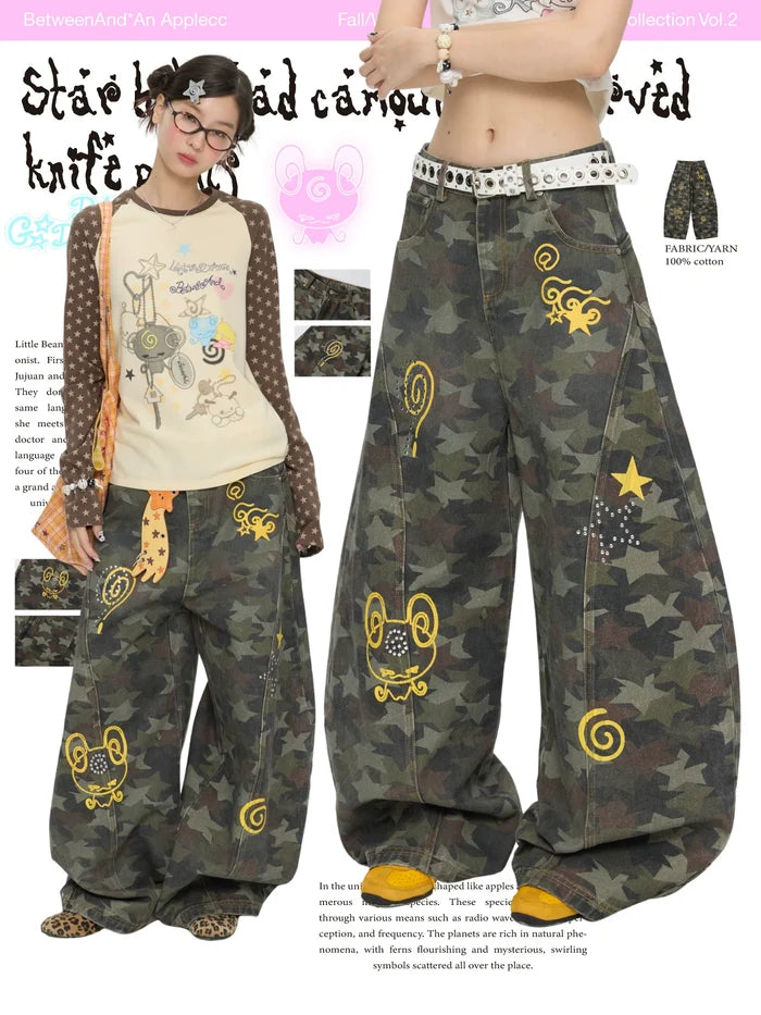Star hot bead camouflage pants