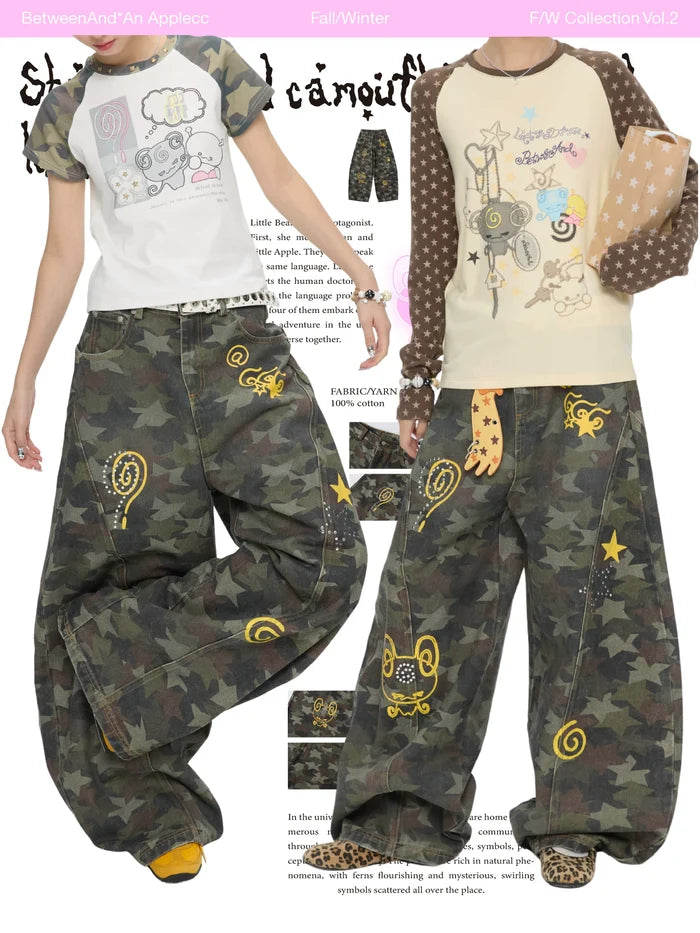 Star hot bead camouflage pants