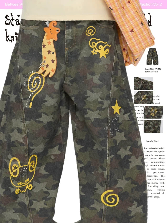 Star hot bead camouflage pants