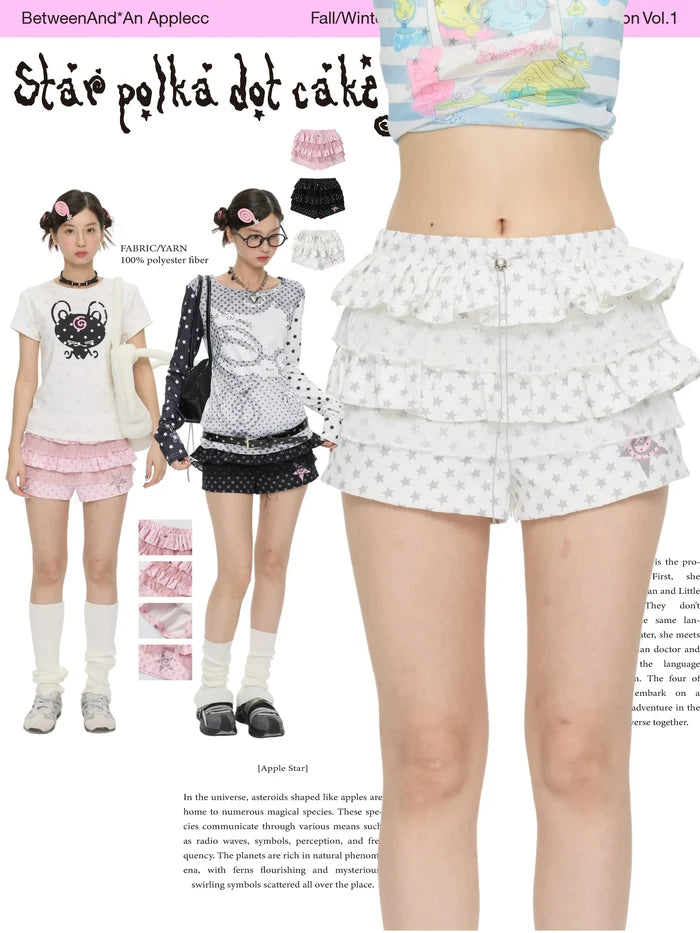Star polka dot cake skirt short skort with ruffle design