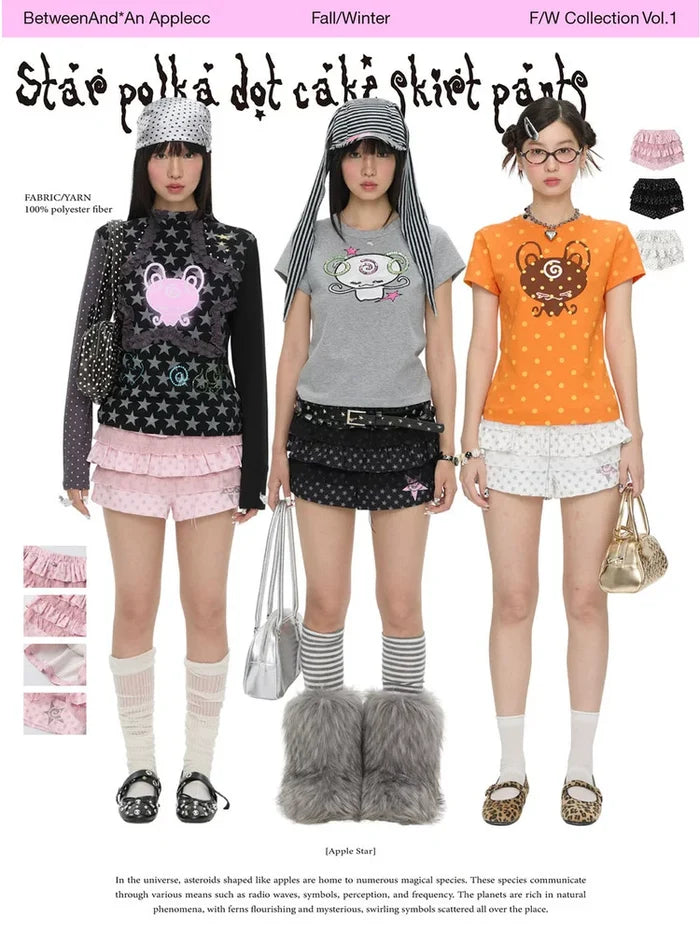 Star polka dot cake skirt short skort with ruffle design