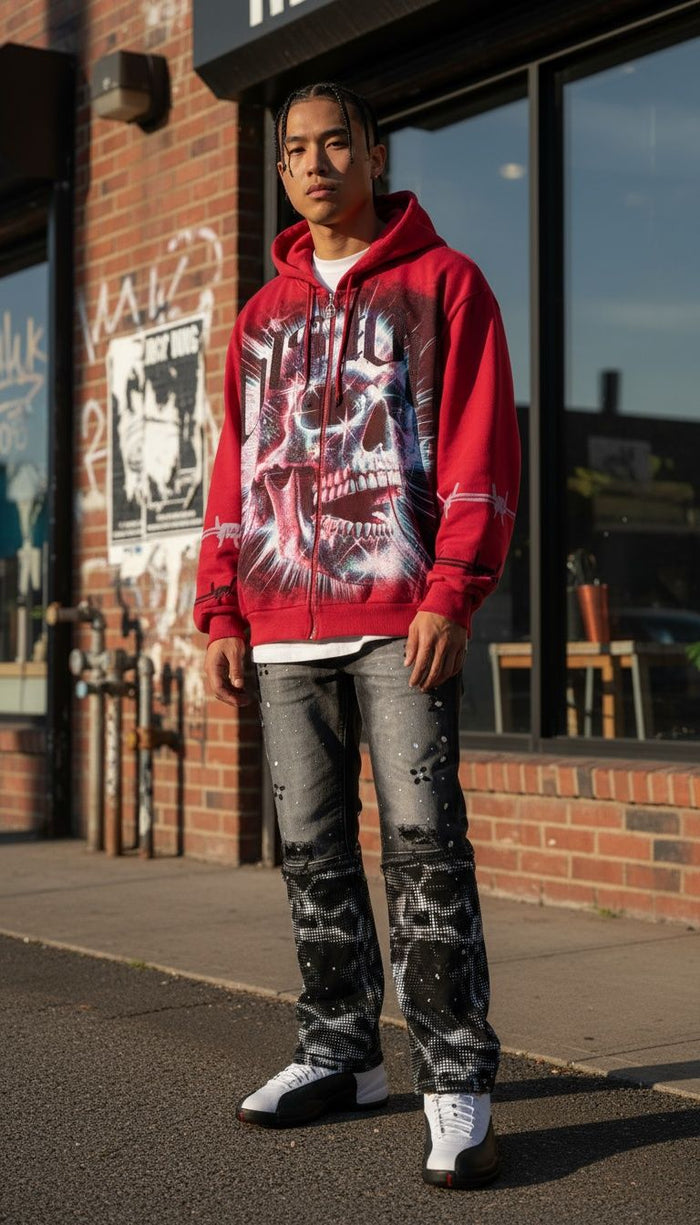 STRAY VISION ZIPUP HOODIE - ST1503-DK.RED